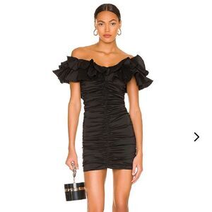 Lovers and Friends Nikolina ruched dress black ruffle mini party Revolve XS